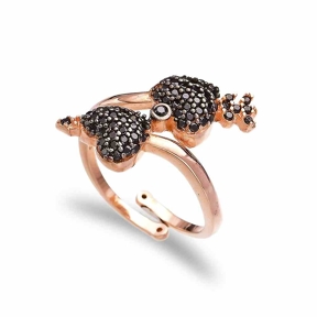 Heart Shape Design Black Zircon Stone Adjustable Ring Turkish Handmade Wholesale 925 Sterling Silver Jewelry